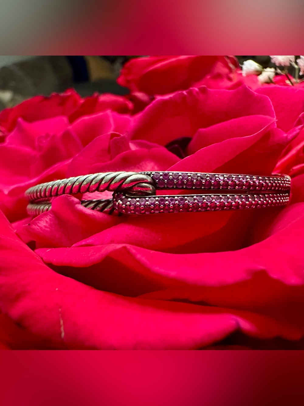 David Yurman Labyrinth Bracelet Pink Pavé Sapphire Sterling Silver – Small 6.25”